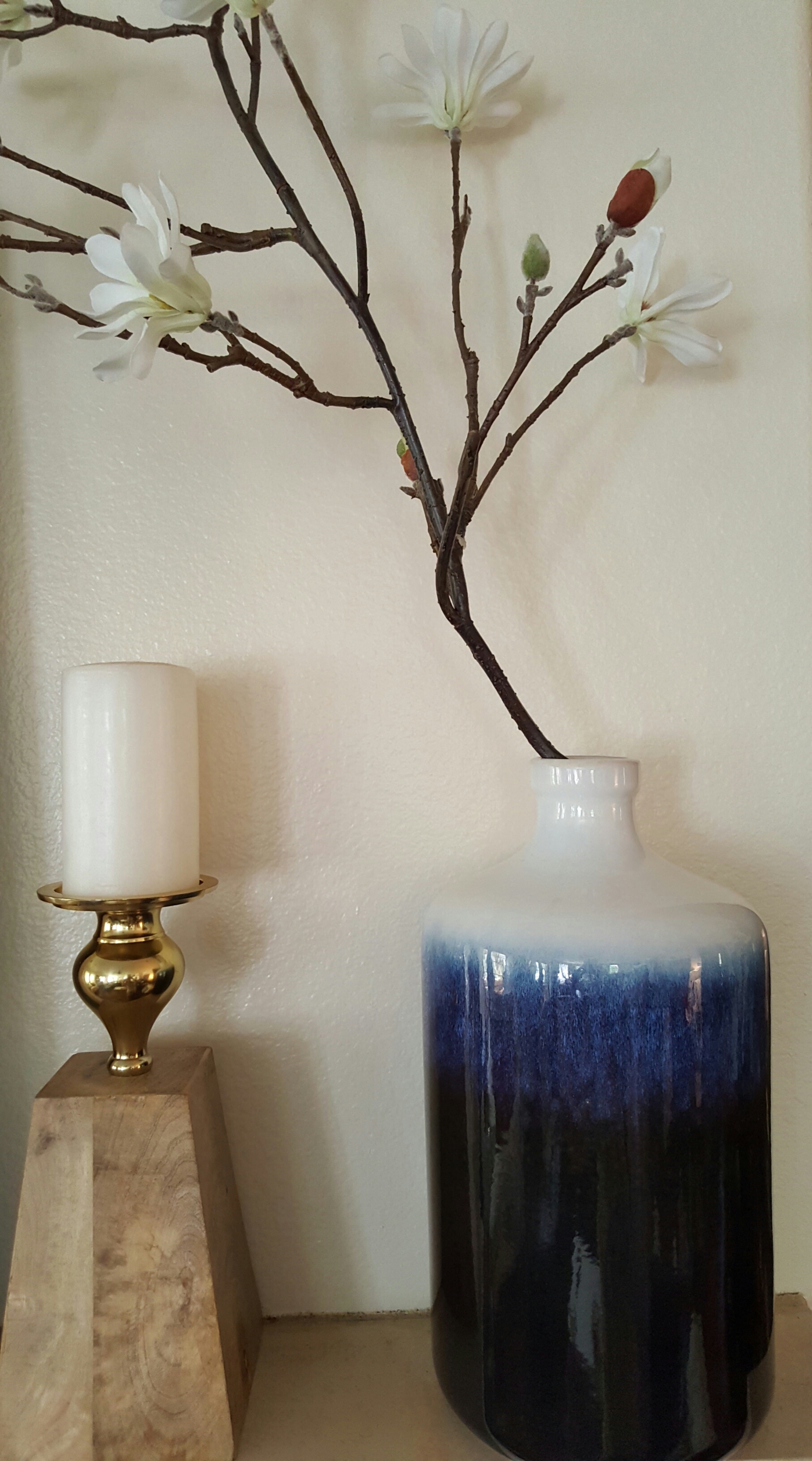 blue vase mantle decor